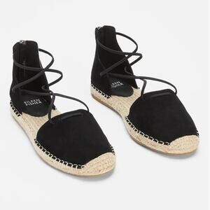 Eileen Fisher Soft Leather Elastic Lace Suede Espadrille Black Womens Sze 8 NWOT